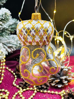 Елочные игрушки Варежка золото 10 см, стекло  // варежка GOLD