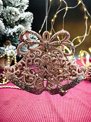 Елочная игрушка Колокольчик розовое золото 12 см Р-7526