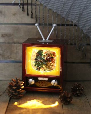 Новогодний фонарик музыкальный Телевизор с елкой и Дедом Морозом 21 см 9920052-1
