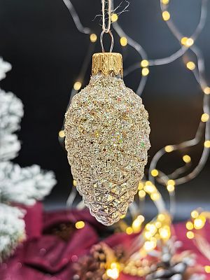 Елочная игрушка Шишка прозрачный/золото 7 см, стекло  // шишка GOLD/TRT