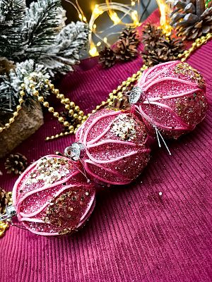 Набор шаров 8 см 3 шт розовый/золотой Р-7230