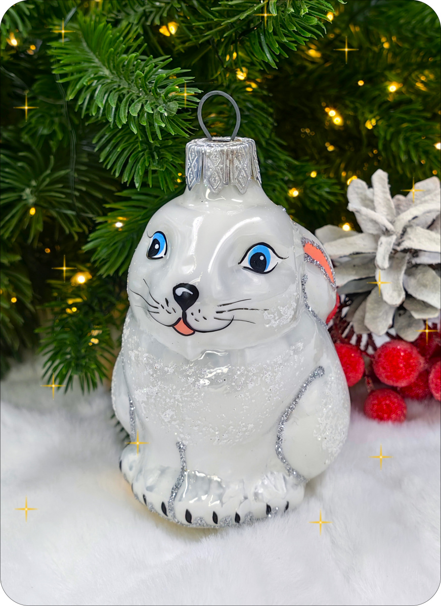 Елочная игрушка Зайчик белый 8 см, стекло // зайчик белый фото 3 Елочная игрушка Зайчик белый 8 см, стекло // зайчик белый фото 3