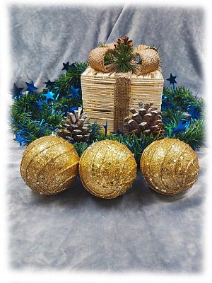 Набор шаров 8 см 3 шт золотой 9-30121G8