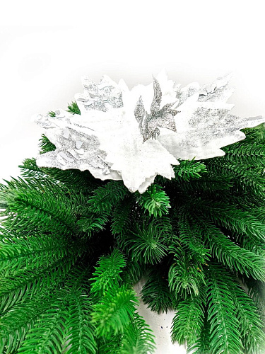													Цветок белый с серебром d 21 см Flo-32 фото 2