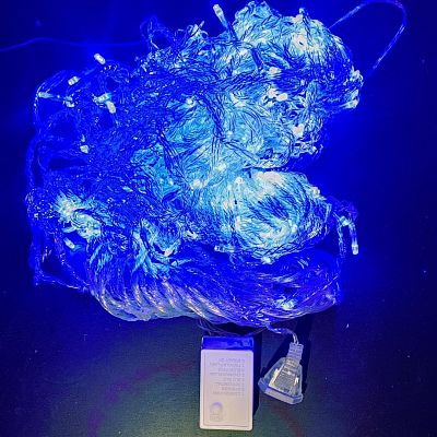 Светодиодный занавес водопад 2x3 м, синий 640 LED, 8 режимов, провод прозрачный, 9918218BLUE