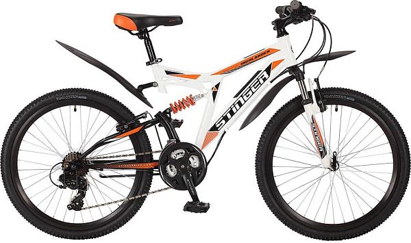 Велосипед горный двухподвес Stinger Highlander 200V 24" 16,5" 21 ск. белый 24SFV.HILAND2.16WH7 