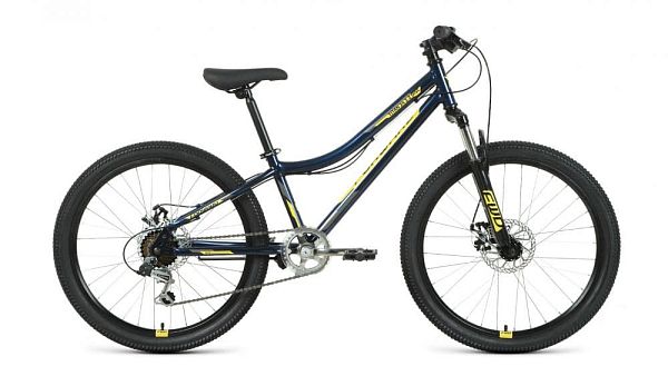 Велосипед горный FORWARD TITAN 24 2.2 disc 24" 12" 6 ск. темно-синий/золотой RBKW1J146006 2021
