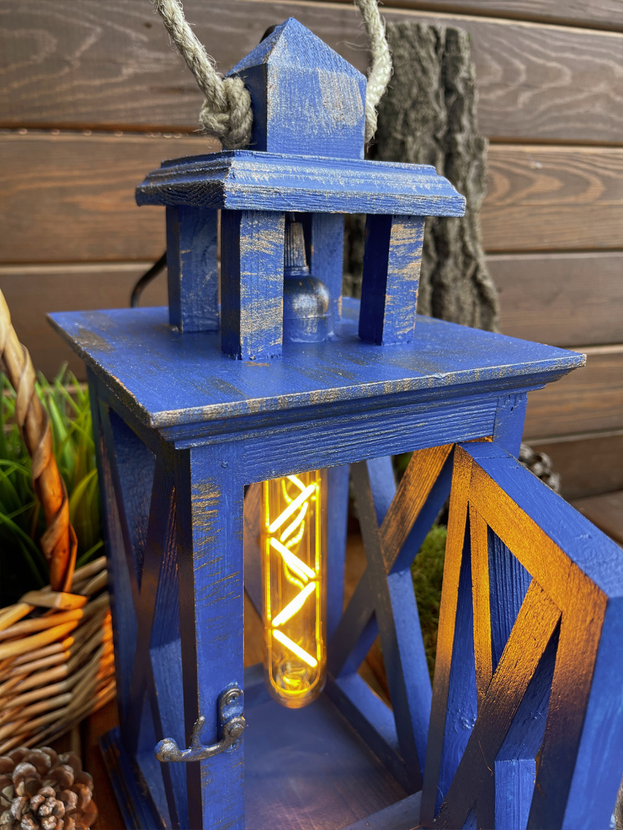 Фонарь декоративный деревянный индиго V-18Индиго фото 4 Фонарь декоративный деревянный индиго V-18Индиго фото 4