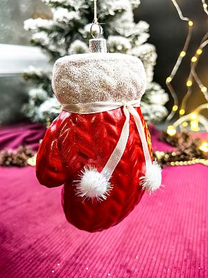 Елочная игрушка Варежка  красный 14 см Var/plas/RED