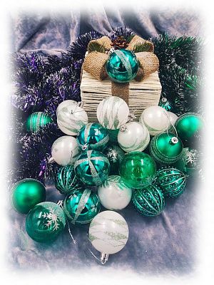 Набор шаров 5,5 см 30 шт белый/бирюзовый AL-13-42