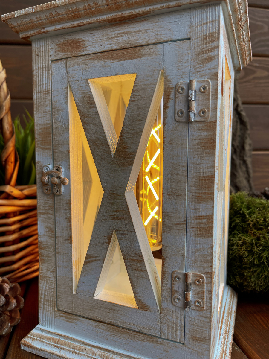 Фонарь декоративный деревянный голубой V-27Юнный принц фото 2 Фонарь декоративный деревянный голубой V-27Юнный принц фото 2