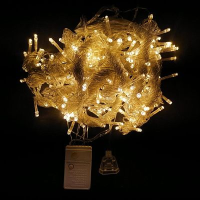 Светодиодный занавес штора 3x3 м, белый теплый 240 LED, 8 режимов, провод прозрачный, 600L(п/п)-ww