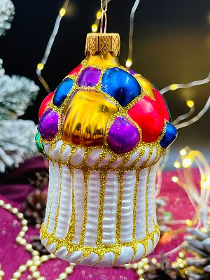 Елочная игрушка Корзинка с фруктами коричневый 9 см, стекло Елочные Сказки // Корзинка с фруктами