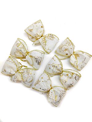 Набор украшений Бант 12x6 см. бело-золотой 6шт BantB-White24