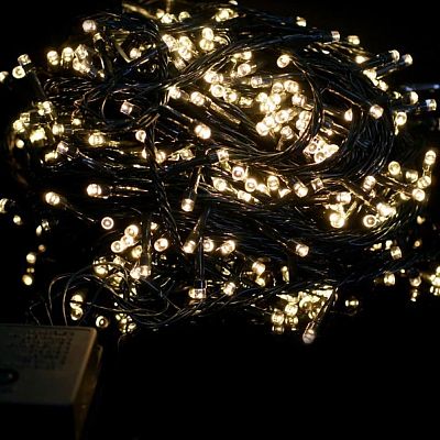Уценка Светодиодная гирлянда нить 9 м, белый теплый 100 LED, 8 режимов, провод зеленый, K130-20