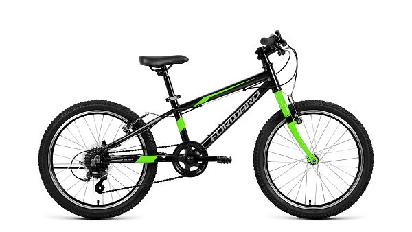 Велосипед горный FORWARD Rise 2.0 20" 10,5" 7 (1x7) ск. черный/ярко-зеленый RBKW1J307004 