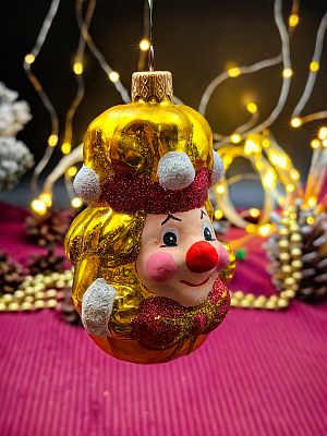 Елочная игрушка Клоун золото 9 см, стекло  // клоун GOLD