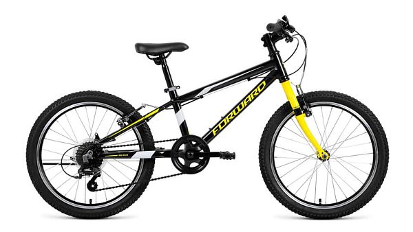 Велосипед горный хардтейл FORWARD Rise 2.0 20" 10,5" черный/желтый  2019