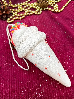 Елочная игрушка Мороженое с посыпкой белый 15 см 32-31
