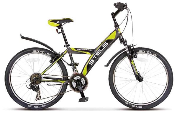 Велосипед горный STELS Navigator 410 V 24" 15" 18 ск. Серо-салатово-черный LU071309 