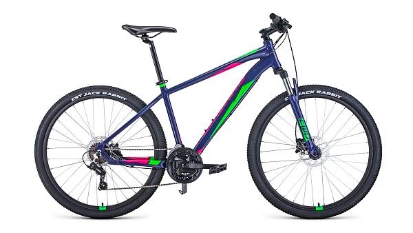 Велосипед горный FORWARD APACHE 3.2 disc 27.5" 17" 21 ск. фиолетовый/зеленый RBKW1M37G049 