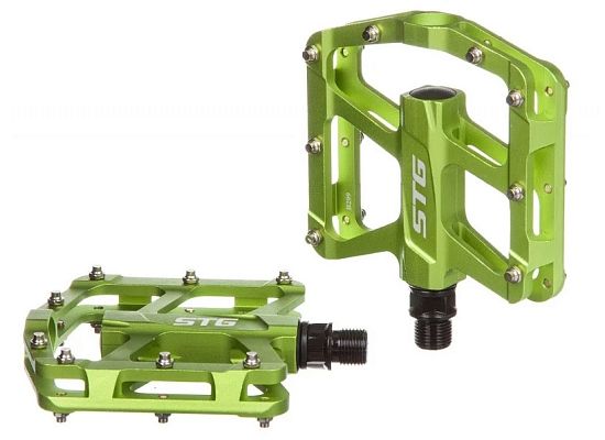 Педали STG B299, 96x97x24 мм, алюминий с металлическими шипами, 9/16", пром. подшипник, зеленый Х887