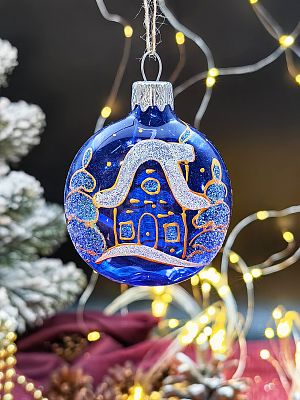 Елочная игрушка Медальон синий  см, стекло  // медальон BLUE