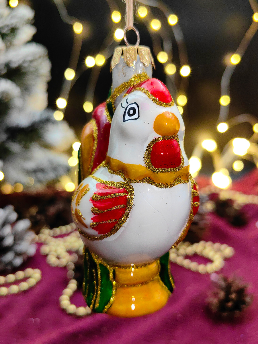 Елочная игрушка Петушок белый 11 см, стекло // петушок WHITE фото 2 Елочная игрушка Петушок белый 11 см, стекло // петушок WHITE фото 2