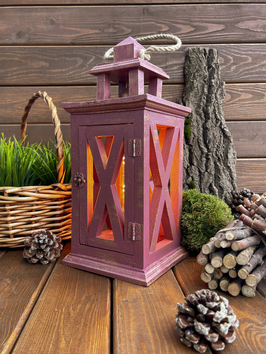 Фонарь декоративный деревянный винный V-16Винтажный кармин Фонарь декоративный деревянный винный V-16Винтажный кармин