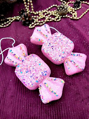 Елочная игрушка Конфеты с посыпкой розовый 14 см 32-23