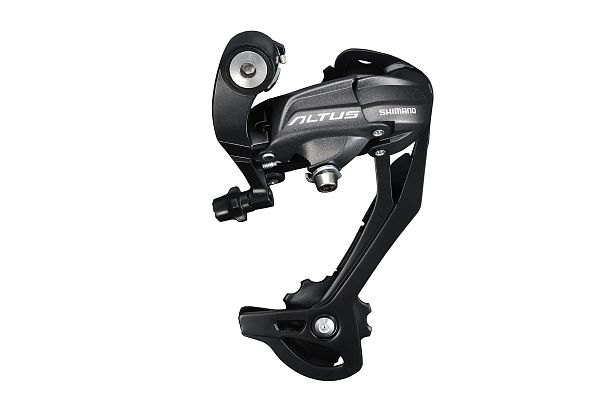 Переключатель задний Shimano Altus M370 SGS, 9 скоростей, на адаптер (петух), длинная (95 мм), 45T  