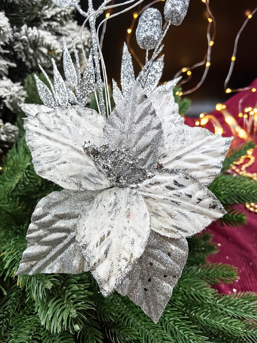 Цветок серебристый d 19 см Flo-12-68silver Цветок серебристый d 19 см Flo-12-68silver