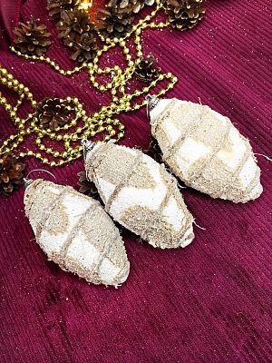 Набор шаров 6x11 см 3 шт белый/мешковина 2016211