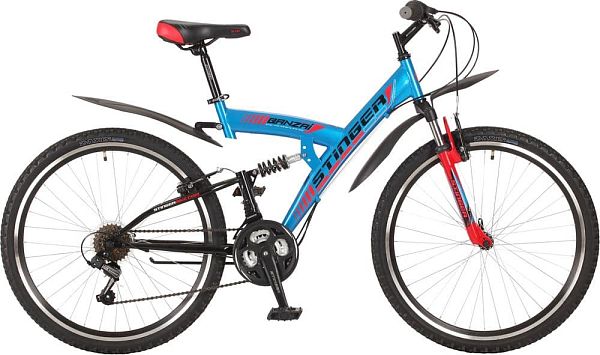 Велосипед горный двухподвес Stinger Banzai 26" 20" 18 ск. синий 26SFV.BANZAI.20BL7 