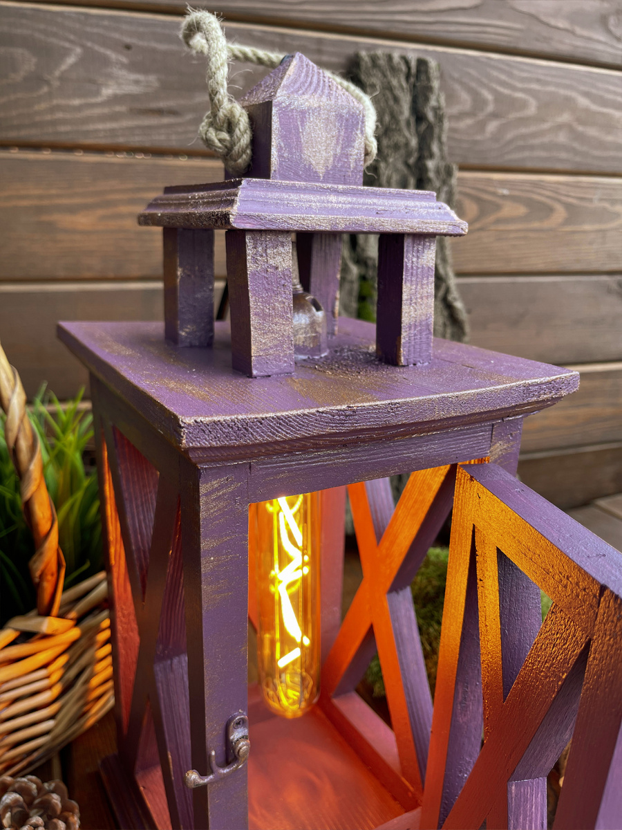 Фонарь декоративный деревянный фиолетовый V-19Коллекционное вино фото 4 Фонарь декоративный деревянный фиолетовый V-19Коллекционное вино фото 4