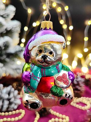 Елочная игрушка Медведь плюшевый фиолетовый 9 см, стекло Елочные Сказки // медведь плюшевый VIO