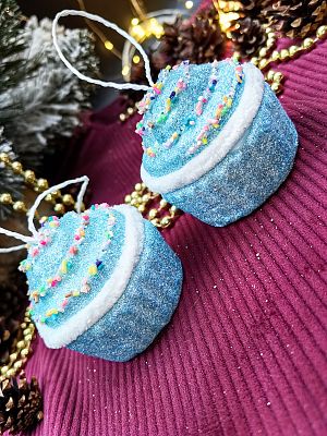 Елочная игрушка Кекс  голубой 6 см 32-43