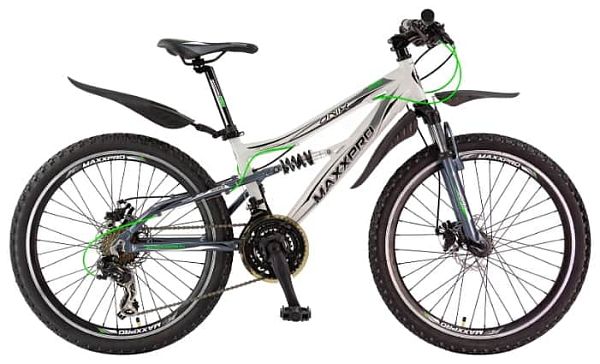 Велосипед горный двухподвес MAXXPRO ONIX 24" 13" серо-салатовый Y104-H36112 