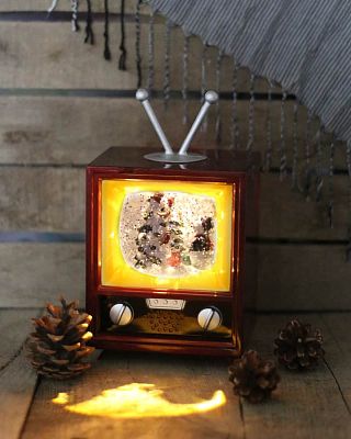 Новогодний фонарик музыкальный Телевизор с елкой и снеговиком 21 см 9920052