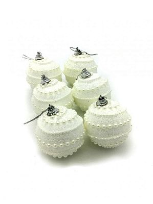 Набор шаров 6 см 6 шт белый с жемчугом L001