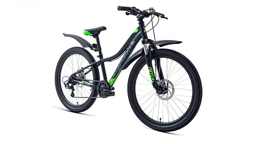 													Велосипед горный FORWARD TWISTER 24 2.2 disc 24" 12" 7 ск. черный/ярко-зеленый RBKW1J347026  фото 2