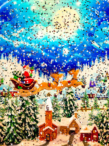 													Новогодний фонарик музыкальный Дед Мороз на санях 25 см AZ-498 фото 2