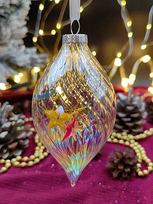 Шар прозрачный с переливом и декором 6x13 см, стекло Merry Green MG24110