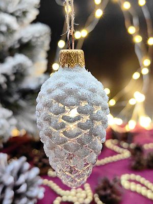 Елочная игрушка Шишка прозрачный 7 см, стекло  // шишка TRT