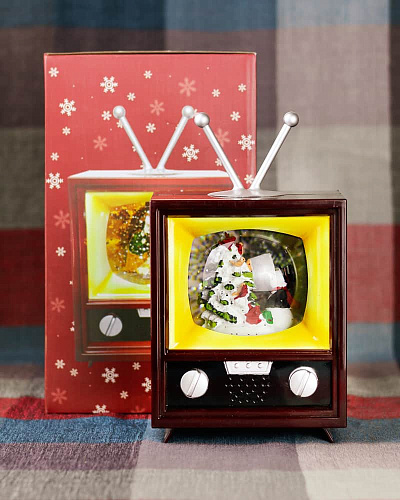													Новогодний фонарик музыкальный Телевизор с елкой и снеговиком 21 см 9920052 фото 3