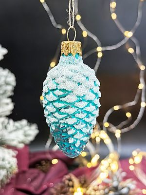 Елочная игрушка Шишка бирюза глянцевый 7 см, стекло  // шишка BIR G
