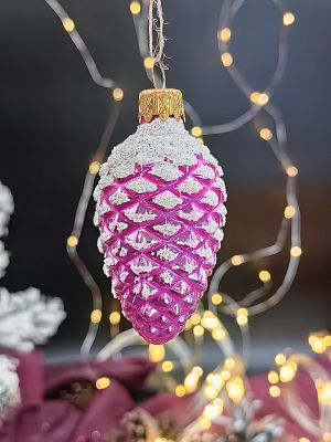 Елочная игрушка Шишка ярко розовый 7 см, стекло  // шишка BRIGHT PINK
