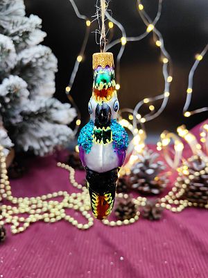 Елочная игрушка Попугай высокий серебристый 11 см, стекло  // попугай высокий Silver