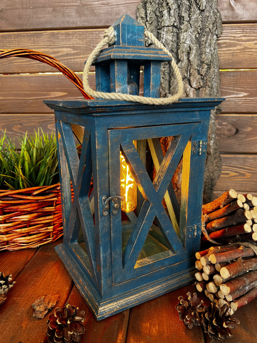 Фонарь декоративный деревянный лазурный V-13Глубокие чувства - большой фото 5 Фонарь декоративный деревянный лазурный V-13Глубокие чувства - большой фото 5