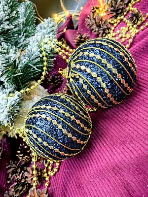 Набор шаров 10 см 2 шт темно-синий с золотом 9920418